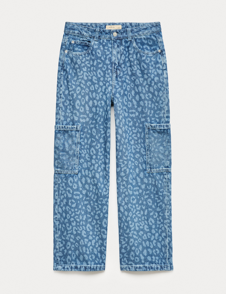 Denim Leopard Print Wide Leg Cargo Jeans (6-16 Yrs) Denim Leopard Print Wide Leg Cargo Jeans (6-16 Yrs)