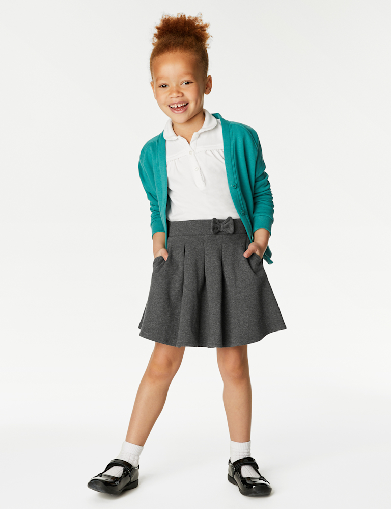 2 Pack Girls` Jersey Bow School Skirts (2-14 Yrs)