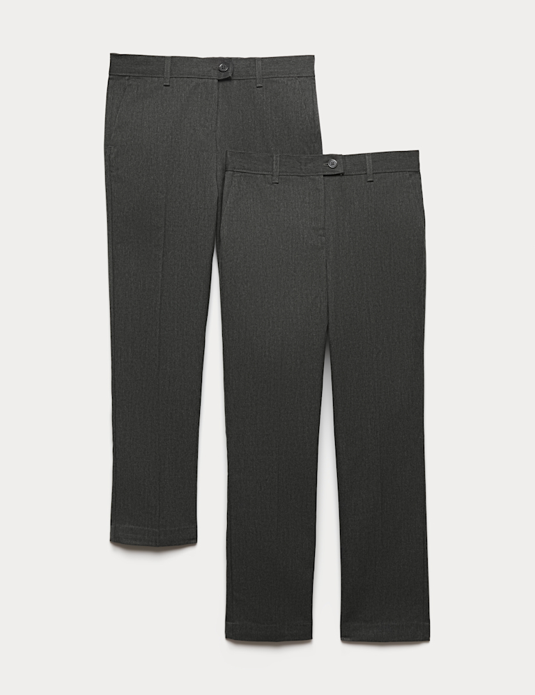2 Pack Girls` Slim Leg School Trousers (2-18 Yrs)