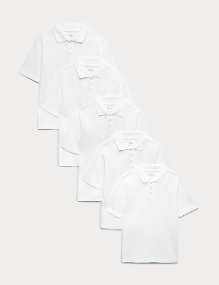 5 Pack Unisex Pure Cotton School Polo Shirts (2-18 Yrs)