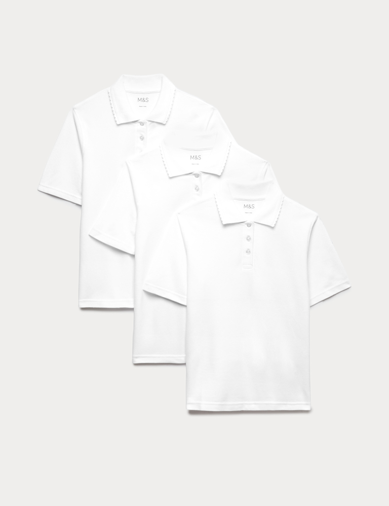 3 Pack Girls` Pure Cotton Regular Fit Stainaway Polo Shirt (2-18 Yrs)
