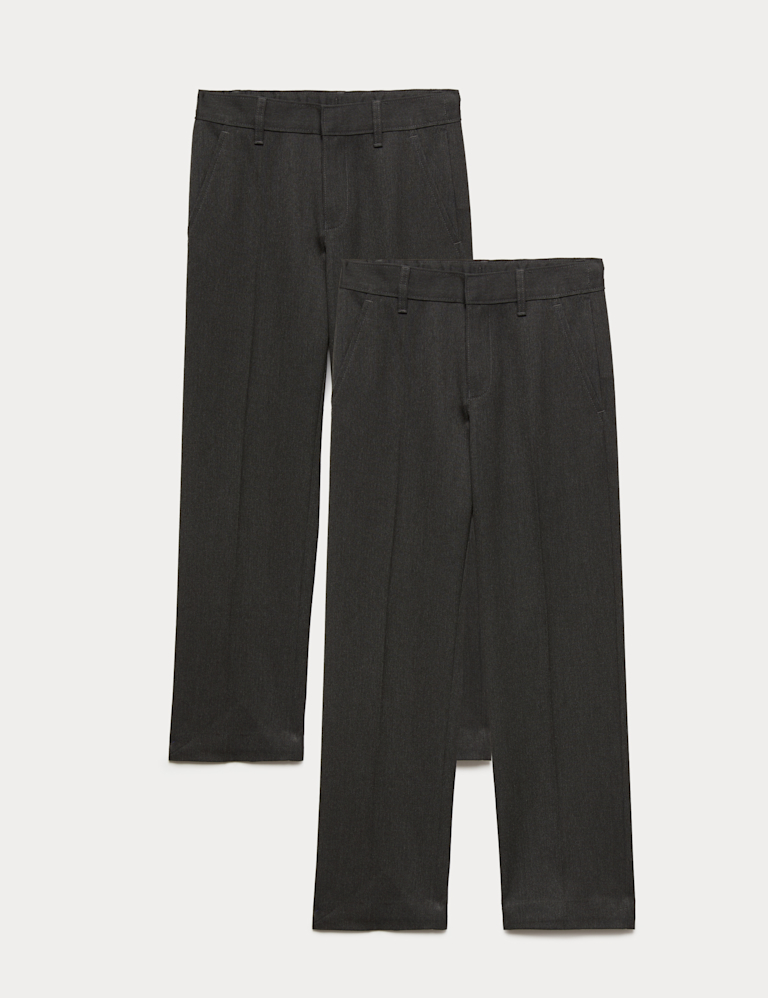 2 Pack Boys` Regular Leg School Trousers (2-18 Yrs)