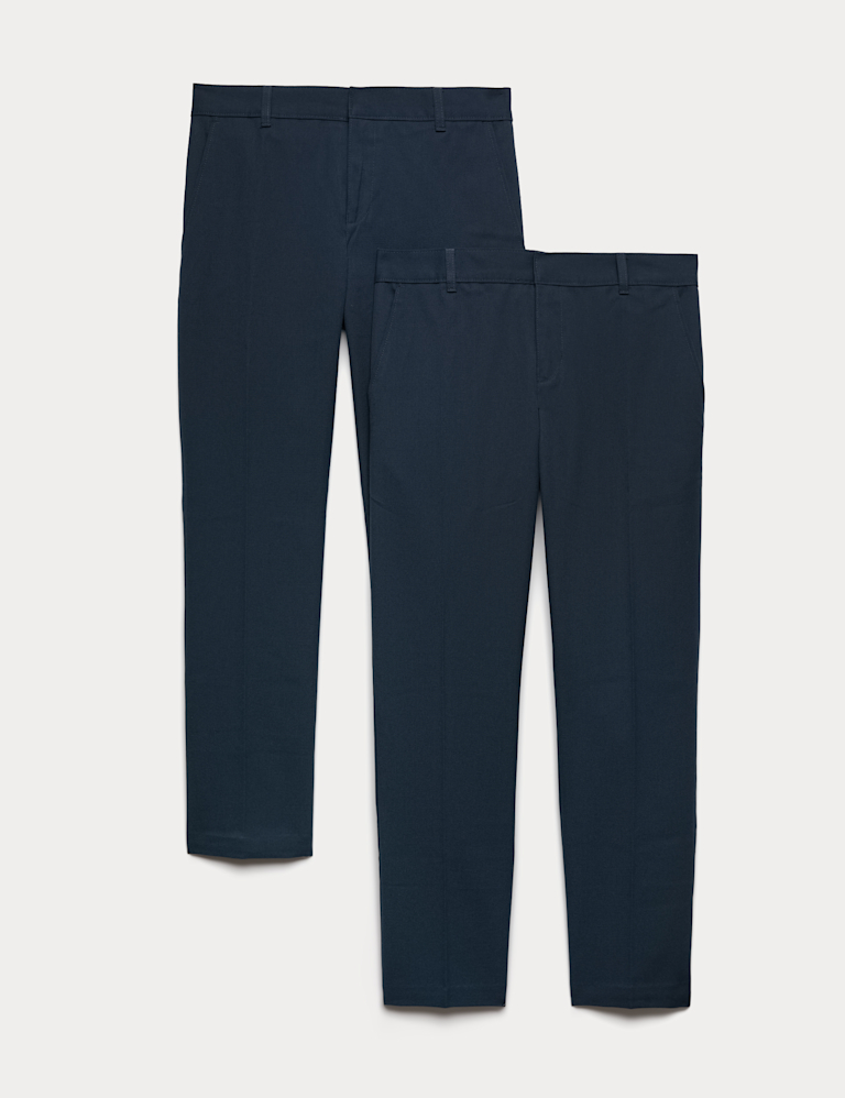 2 Pack Boys` Slim Leg School Trousers (2-18 Yrs)