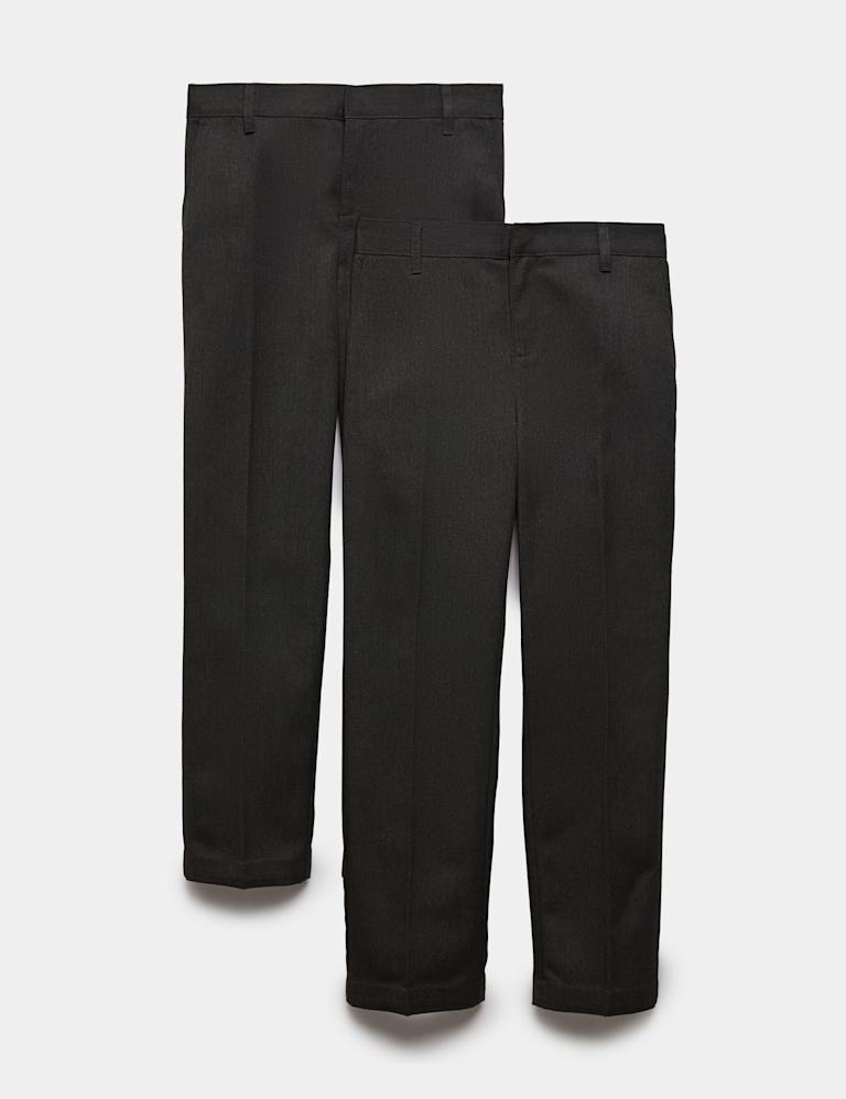 2 Pack Boys` Slim Leg School Trousers (2-18 Yrs)