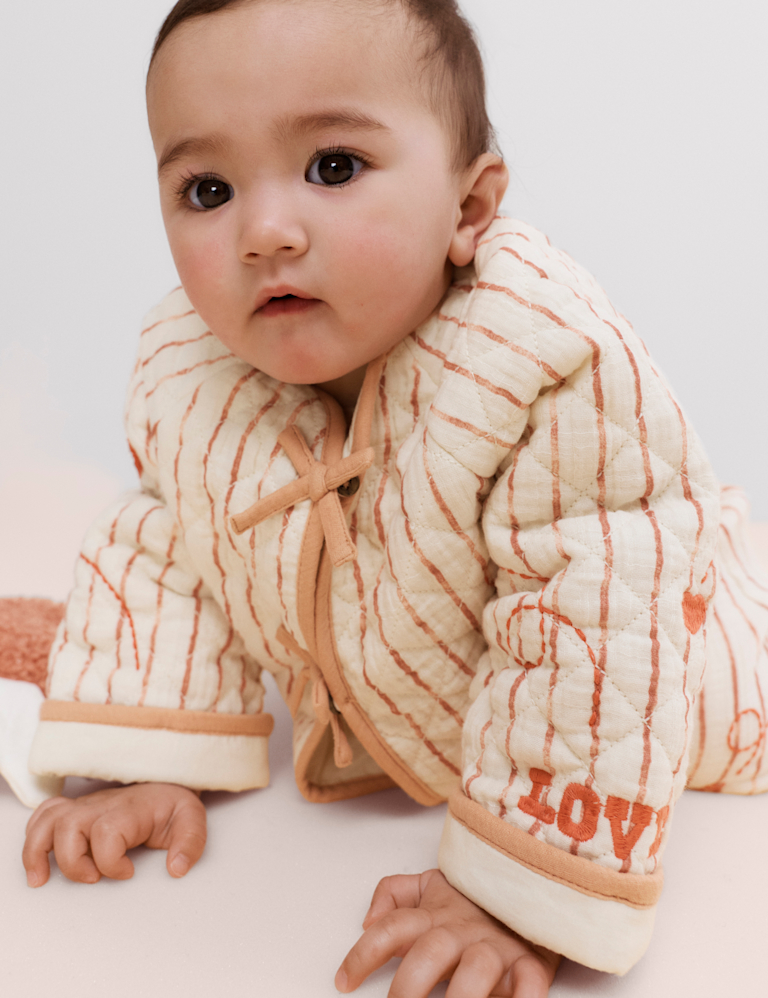 Pure Cotton Striped Quilted Jacket (0-3 Yrs)