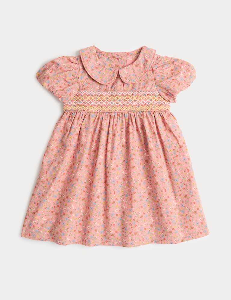 Pure Cotton Floral Smock Dress (0-3 Yrs)