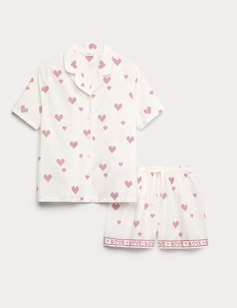 Pure Cotton Poplin Heart Revere Pyjamas (6-16 Yrs) Pure Cotton Poplin Heart Revere Pyjamas (6-16 Yrs)