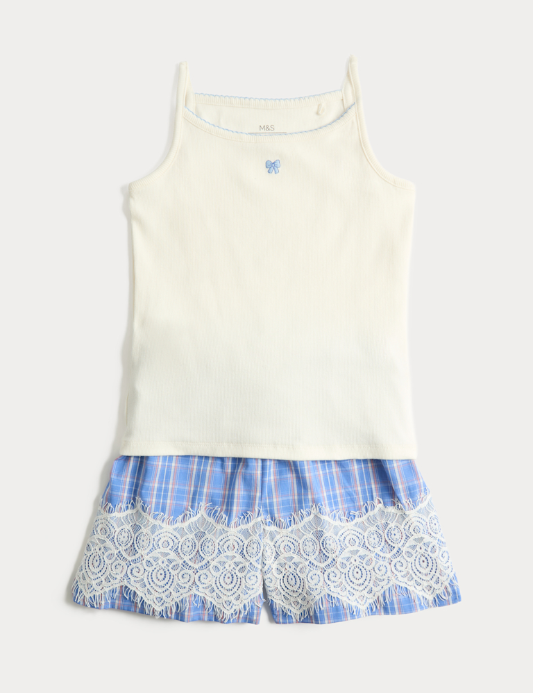 Cotton Rich Ribbed Lace Short Pyjamas (6-16 Yrs) Cotton Rich Ribbed Lace Short Pyjamas (6-16 Yrs)