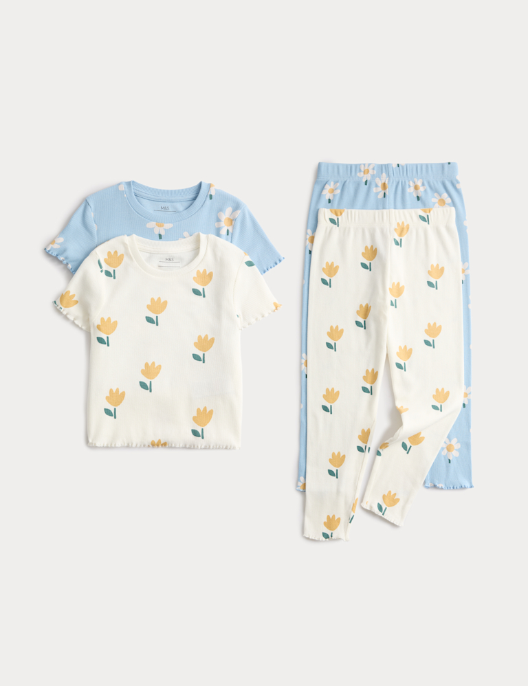 2 Pack Cotton Rich Floral Pyjama Sets (1-8 Yrs) 2 Pack Cotton Rich Floral Pyjama Sets (1-8 Yrs)