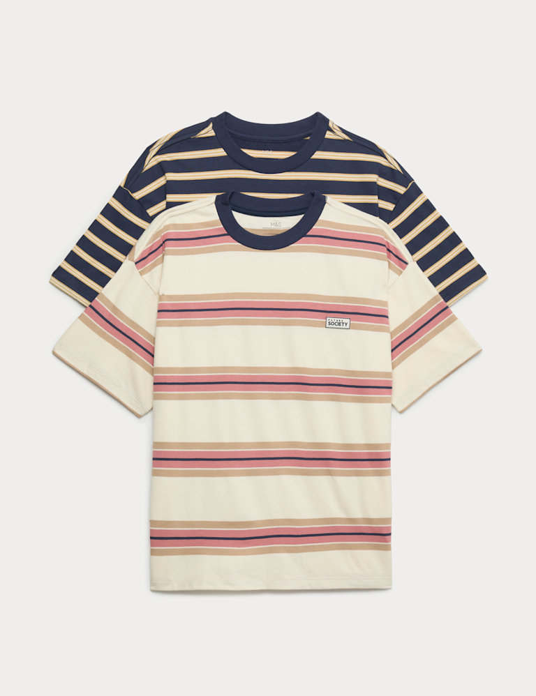 2 Pack Pure Cotton Striped T-Shirts (6-16 Yrs)