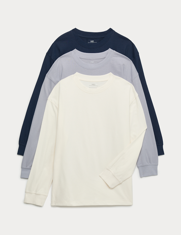 3 Pack Pure Cotton Long Sleeve Tops (6-16 Yrs)
