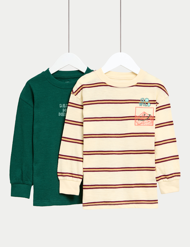 2 Pack Pure Cotton Textured Long Sleeve Tops (2-8 Yrs)