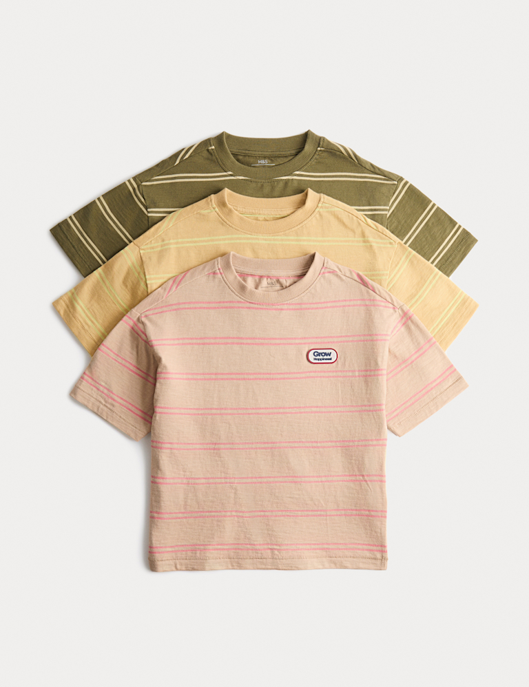3 Pack Pure Cotton Striped T-Shirts (2-8 Yrs)