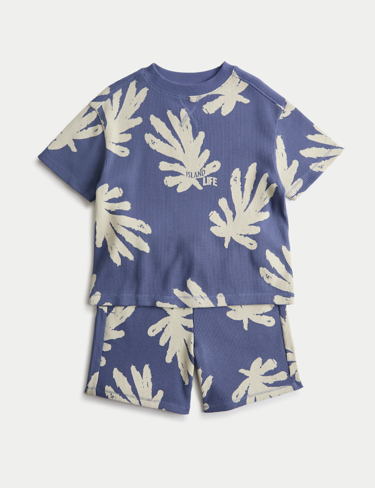 2 Piece Pure Cotton Printed Waffle Outfit (2-8 Yrs) 2 Piece Pure Cotton Printed Waffle Outfit (2-8 Yrs)
