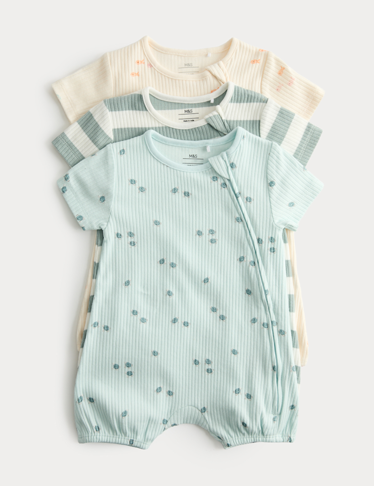 3 Pack Cotton Rich Sea Life Print Rompers (7lbs-3 Yrs)