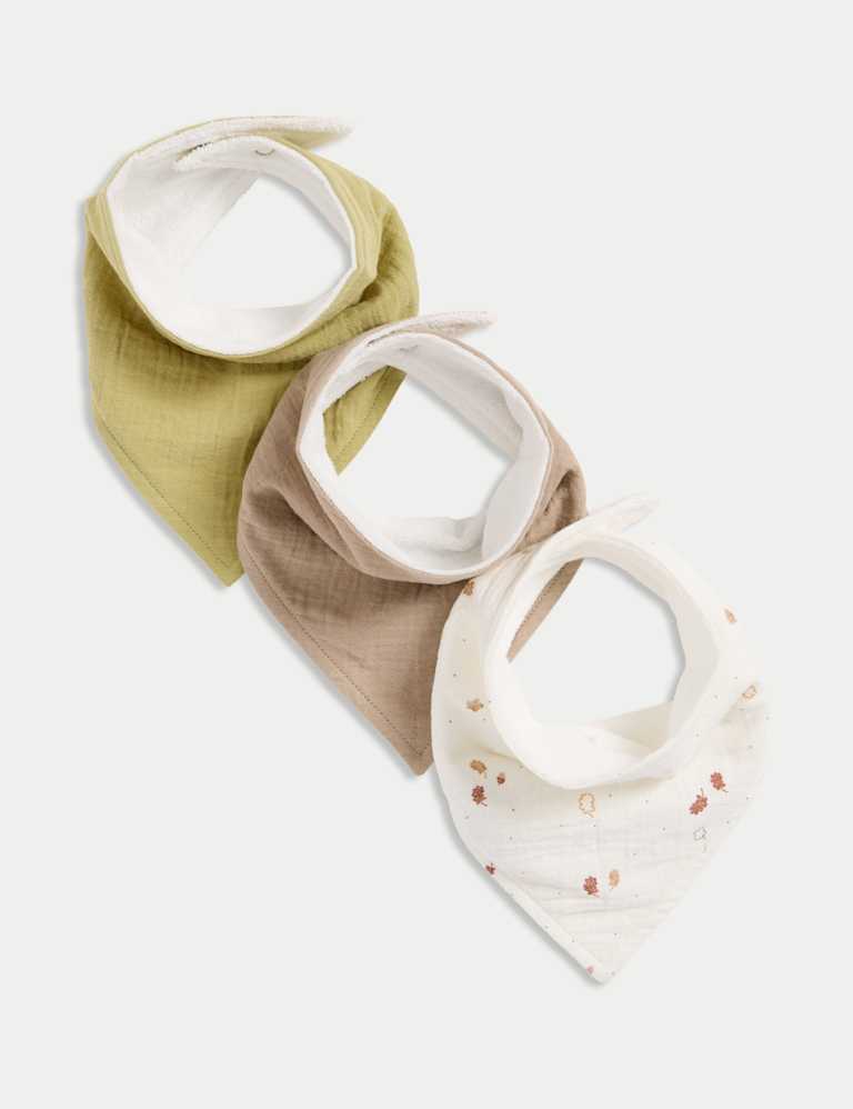 3 Pack Cotton Rich Leaf Print Bibs