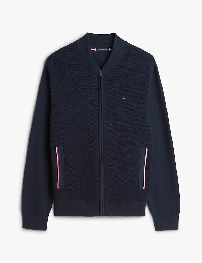 Tommy Hilfiger Pure Cotton Textured Zip Up Bomber Jacket