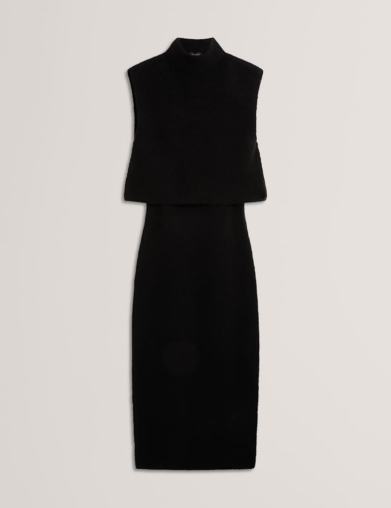 Ted Baker Wool Blend 2 In 1 Rib Knit Mini Dress