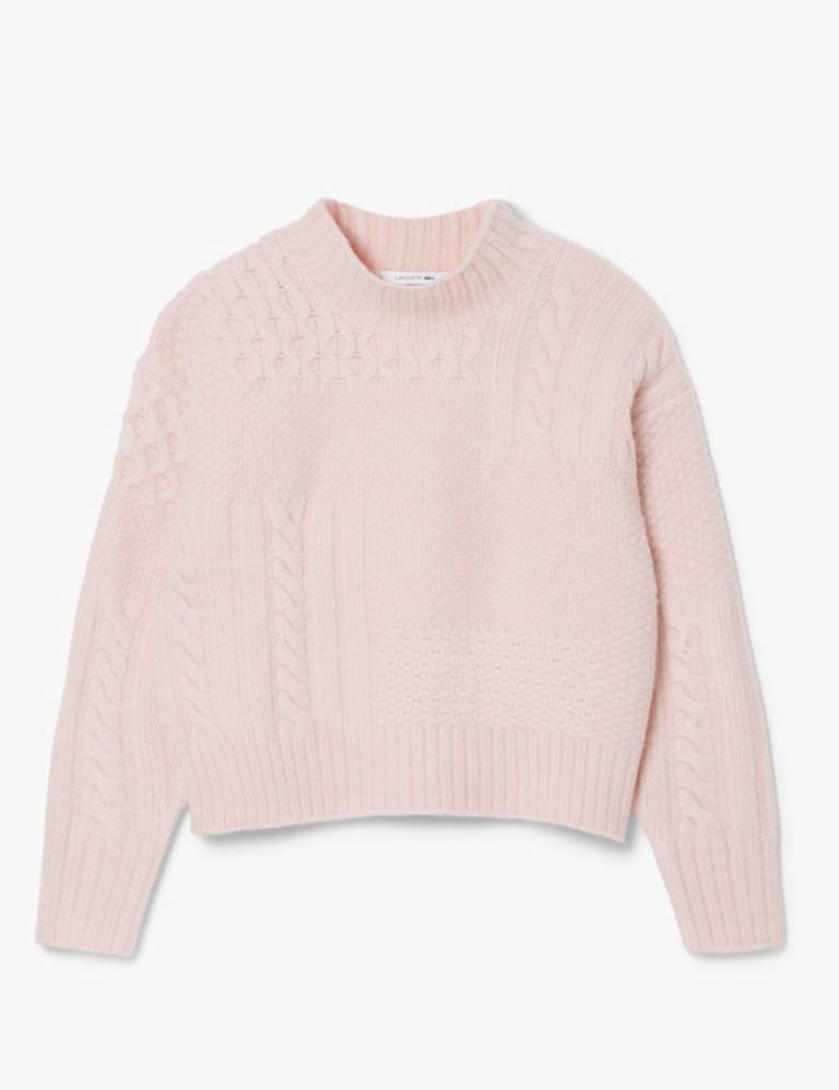 Lacoste Wool Rich Cable Knit Roll Neck Jumper