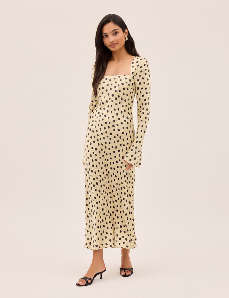 Kitri Satin Polka Dot Square Neck Bodycon Dress