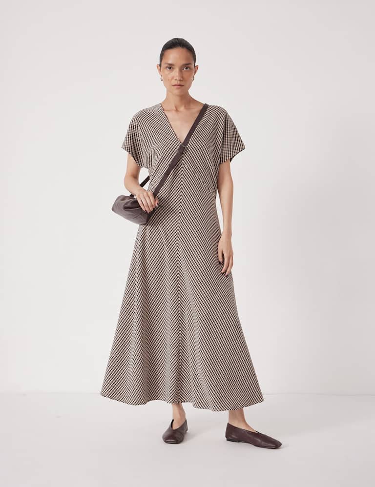 Jersey Gingham V-Neck Midaxi Tea Dress