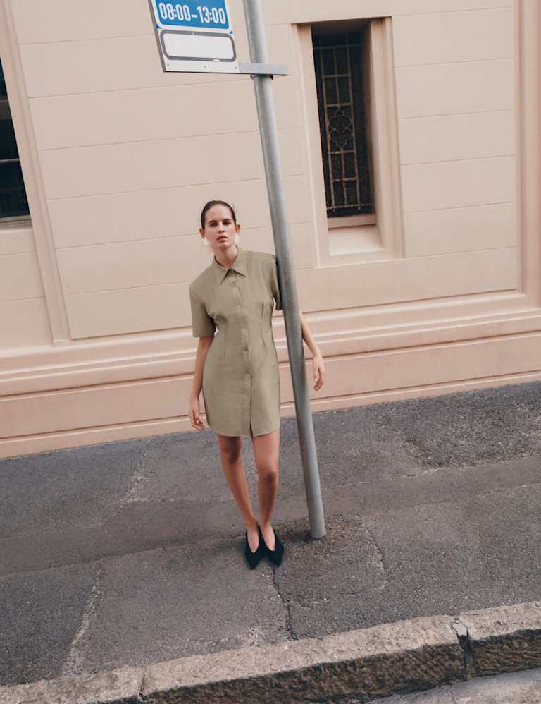 Button Through Mini Shirt Dress