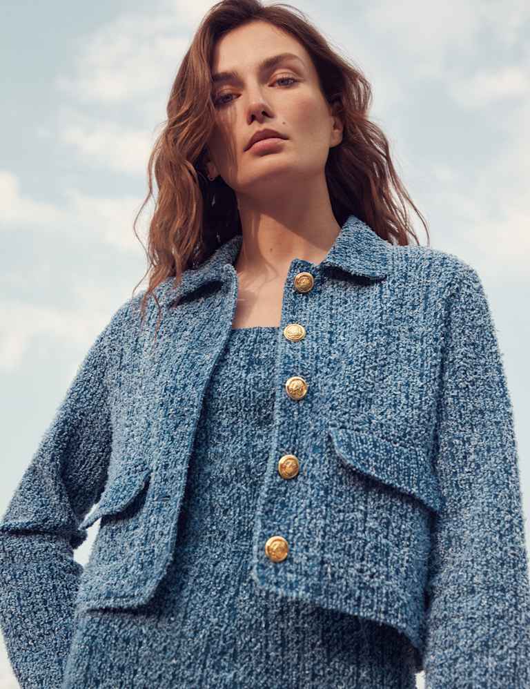 Denim Textured Cropped Jacket
