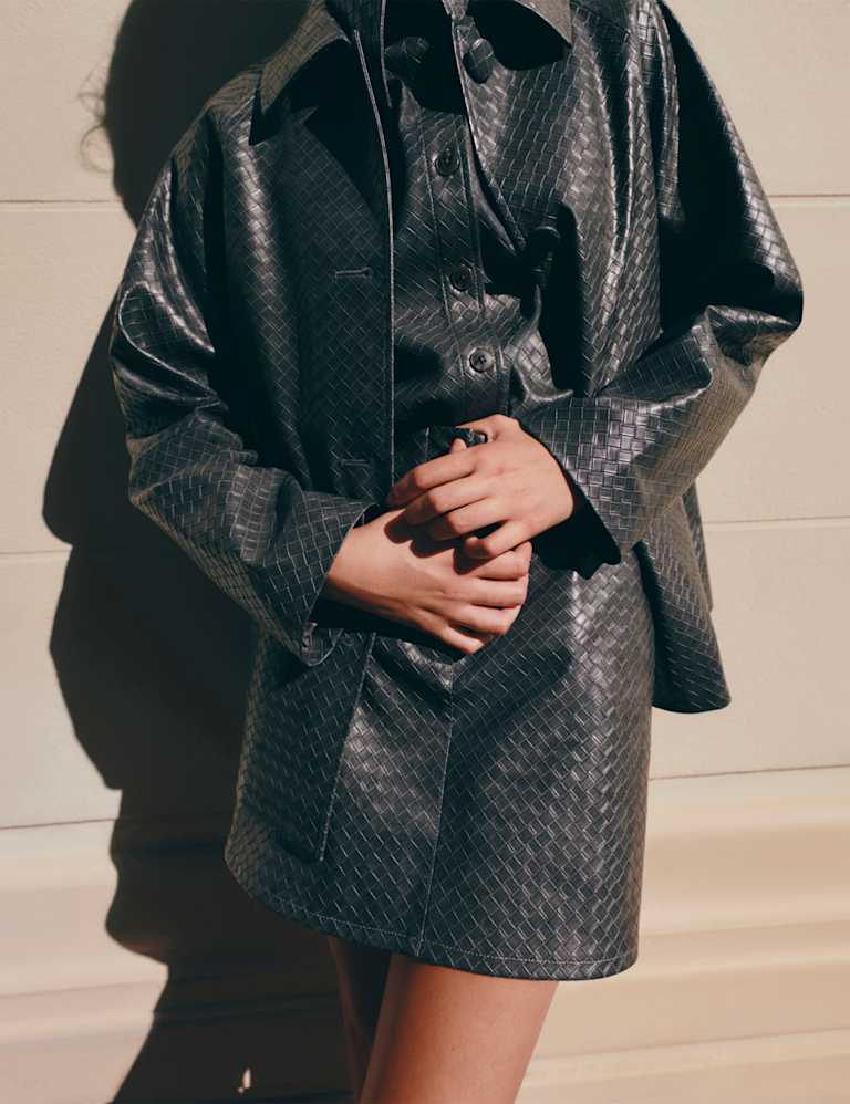 Leather Look Woven Effect Mini A-Line Skirt