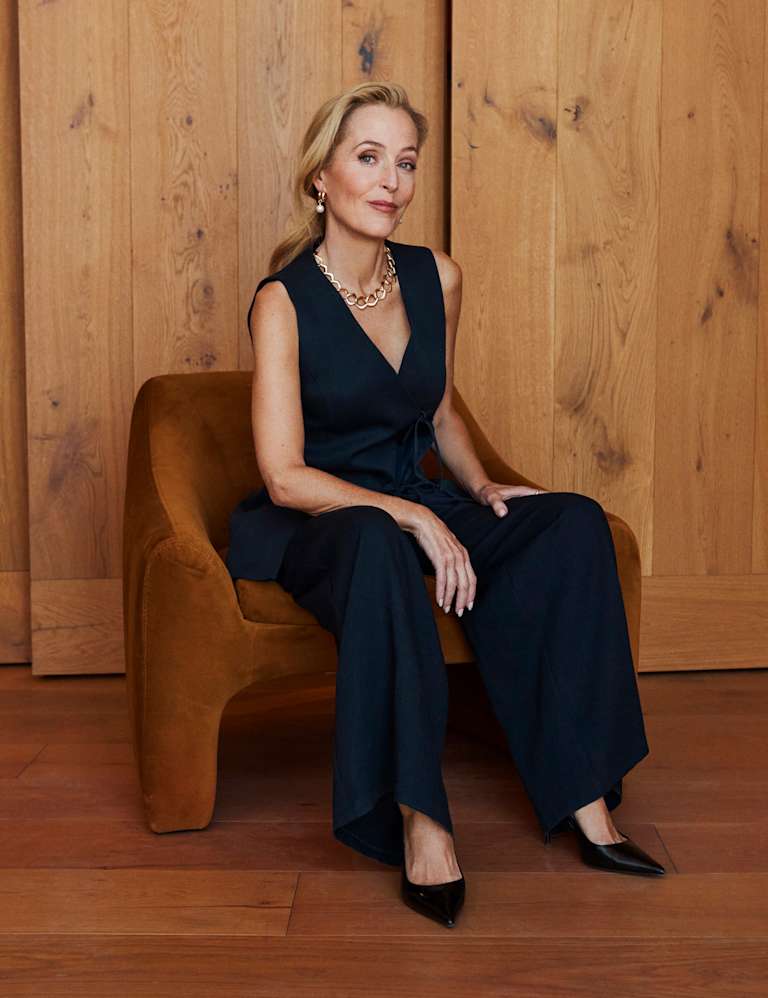 V-Neck Tie Front Waistcoat with Linen