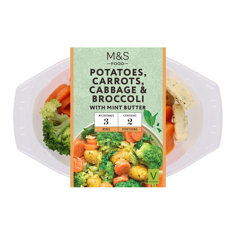 M&S Potatoes, Carrots, Cabbage & Broccoli with Mint Butter