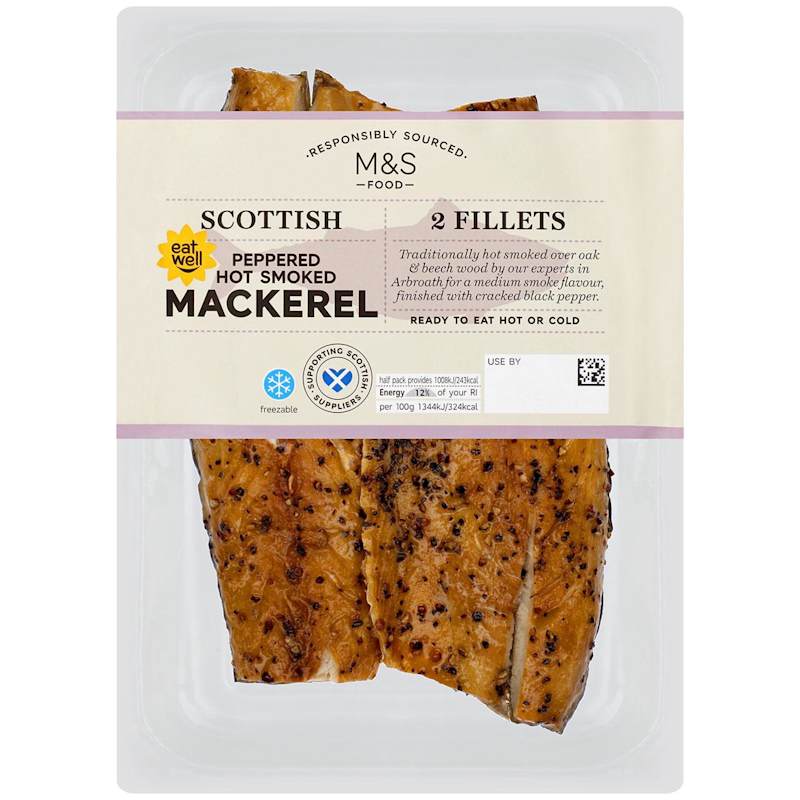 M&S 2 Scottish Peppered Hot Smoked Mackerel Fillets