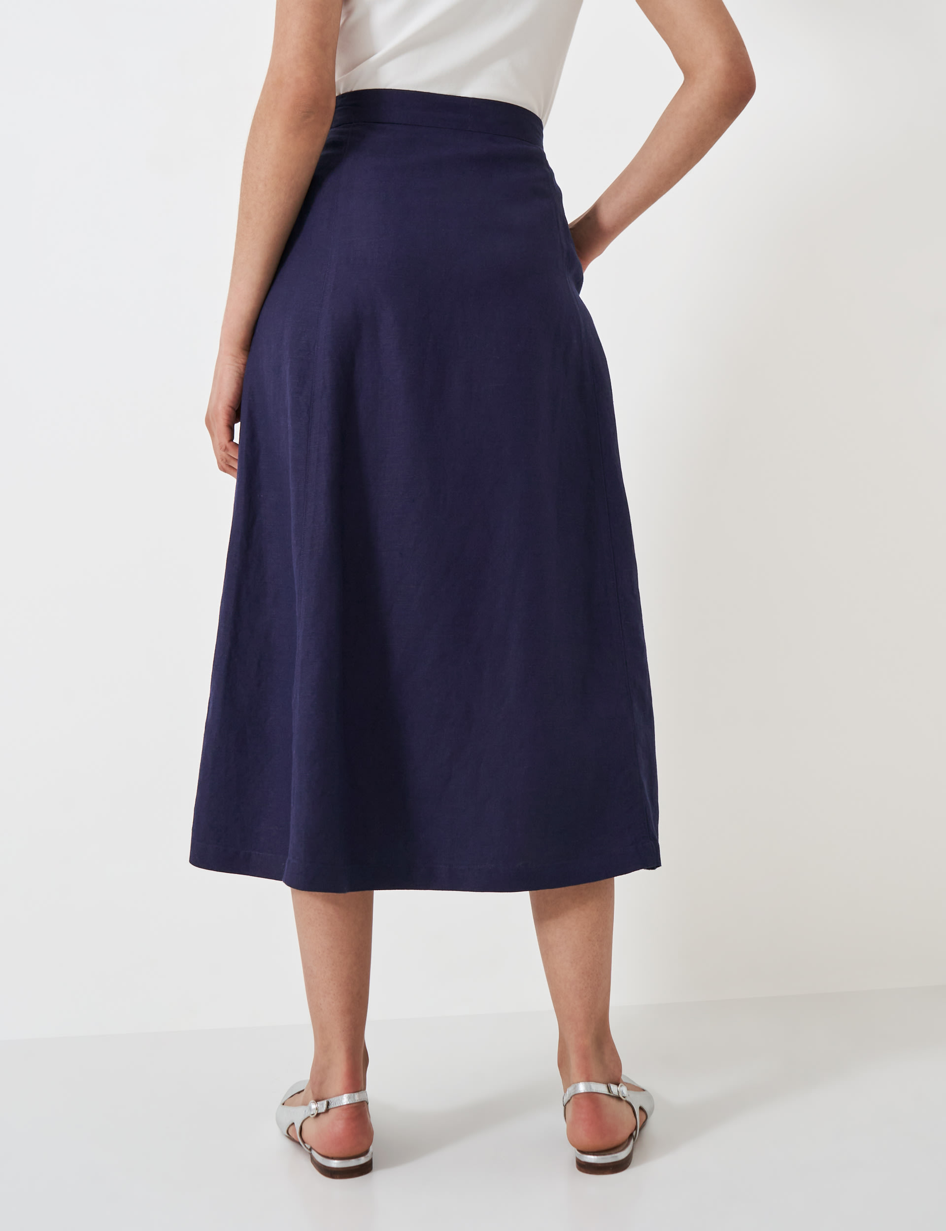 Linen Blend Button Front Midi A-Line Skirt 4 of 5