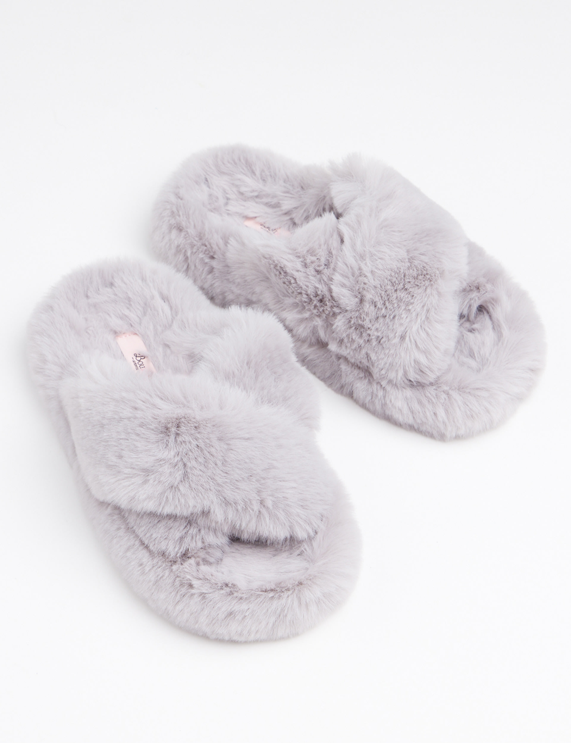 Faux Fur Crossover Open Toe Slider Slippers 1 of 5