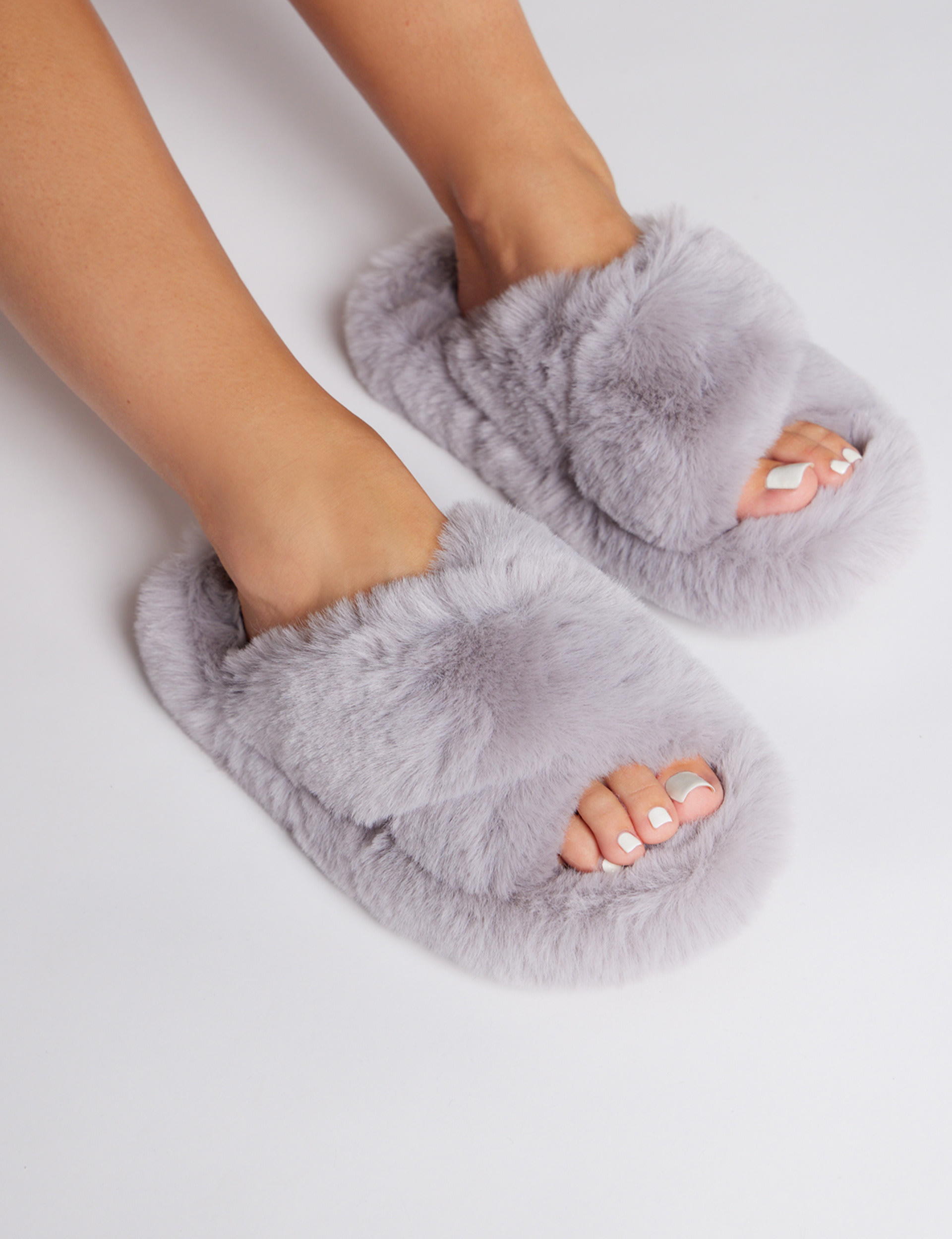 Faux Fur Crossover Open Toe Slider Slippers 4 of 5