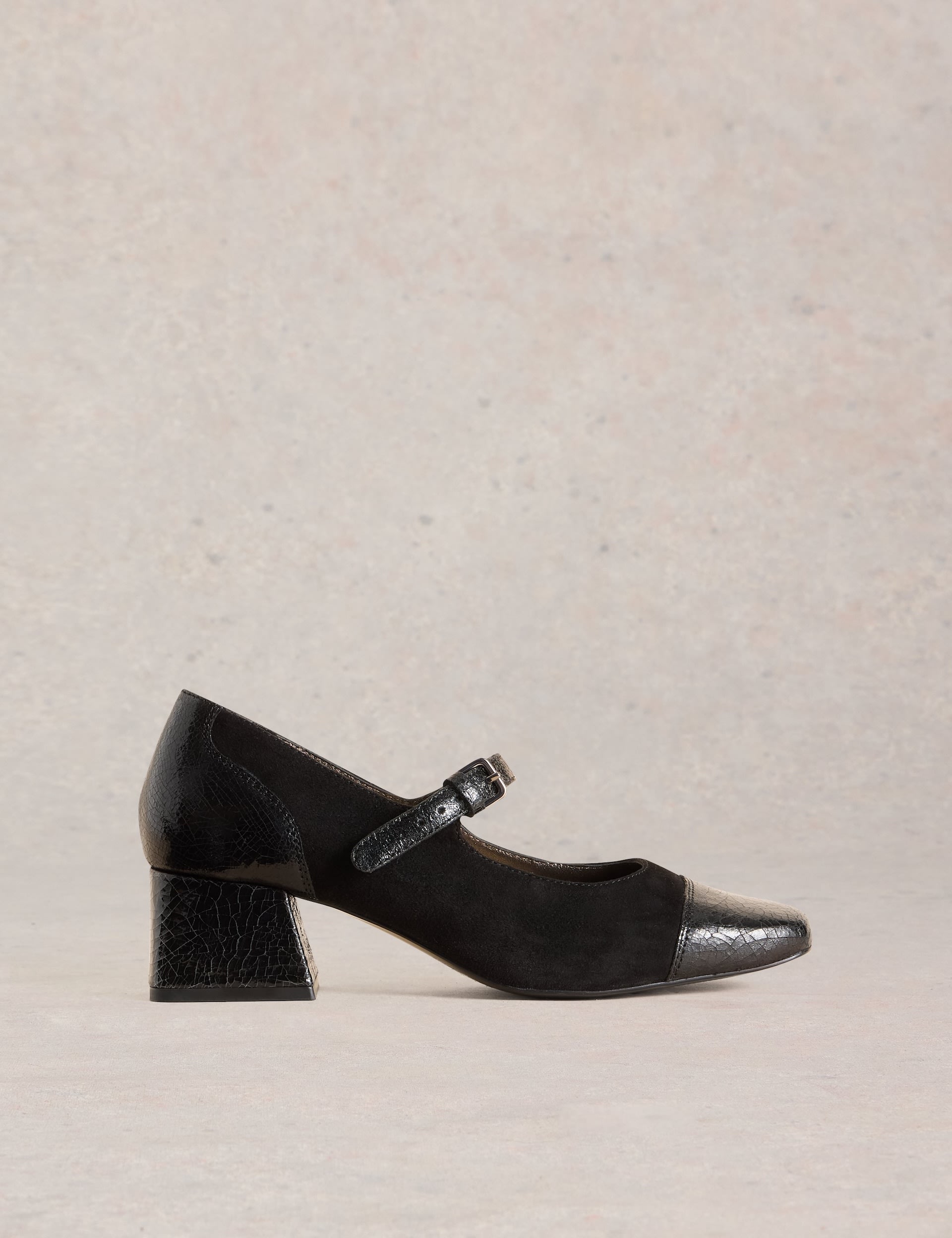 Leather Ankle Strap Block Heel Shoes 1 of 4