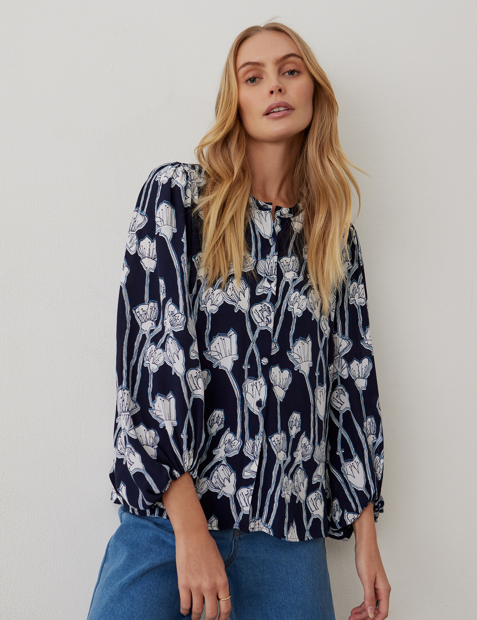 Crepe Floral Print Crew Neck Blouse 4 of 4