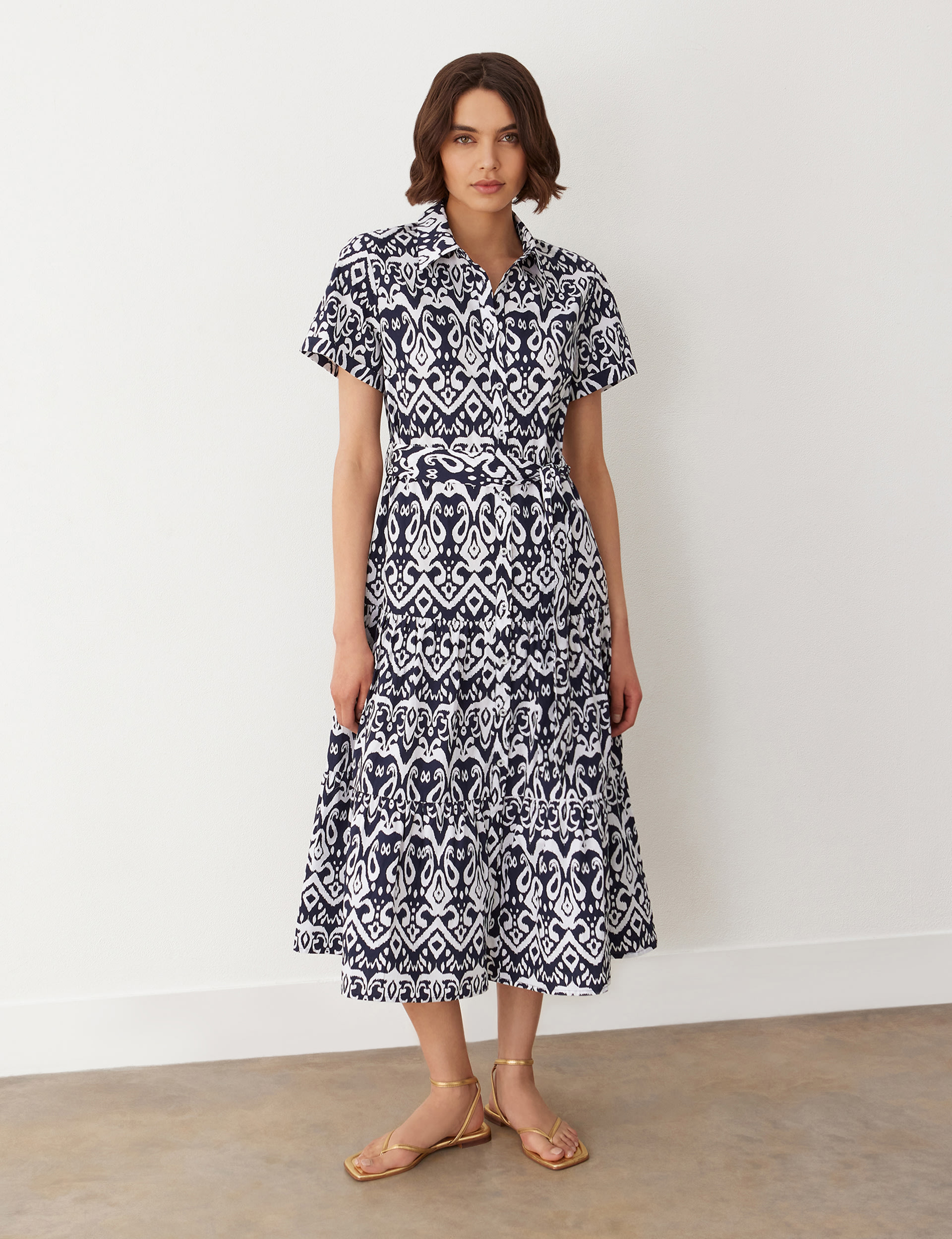 Pure Cotton Midaxi Tiered Shirt Dress 1 of 4