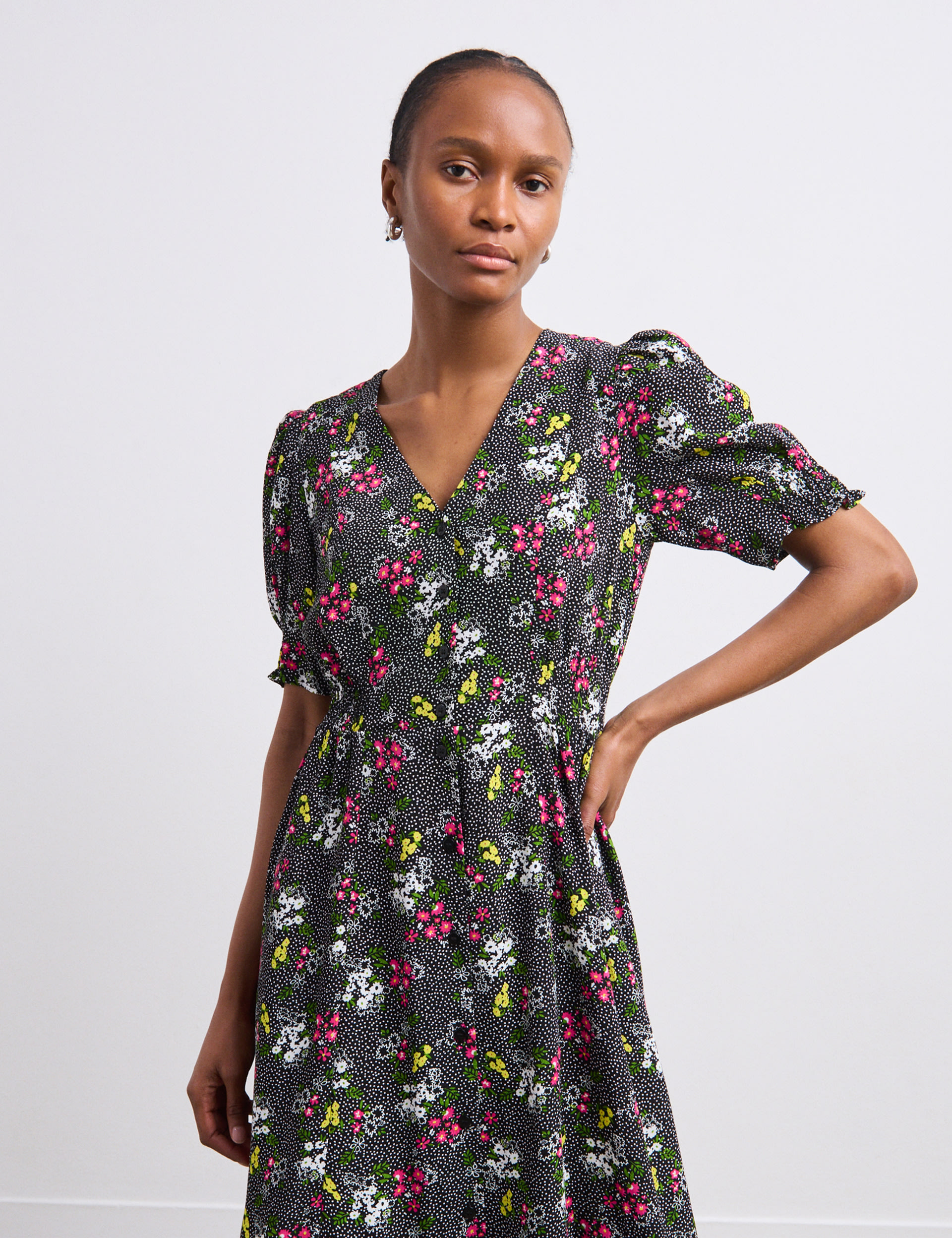 Floral V-Neck Button Through Midi Tea Dress | Finery London | M&S