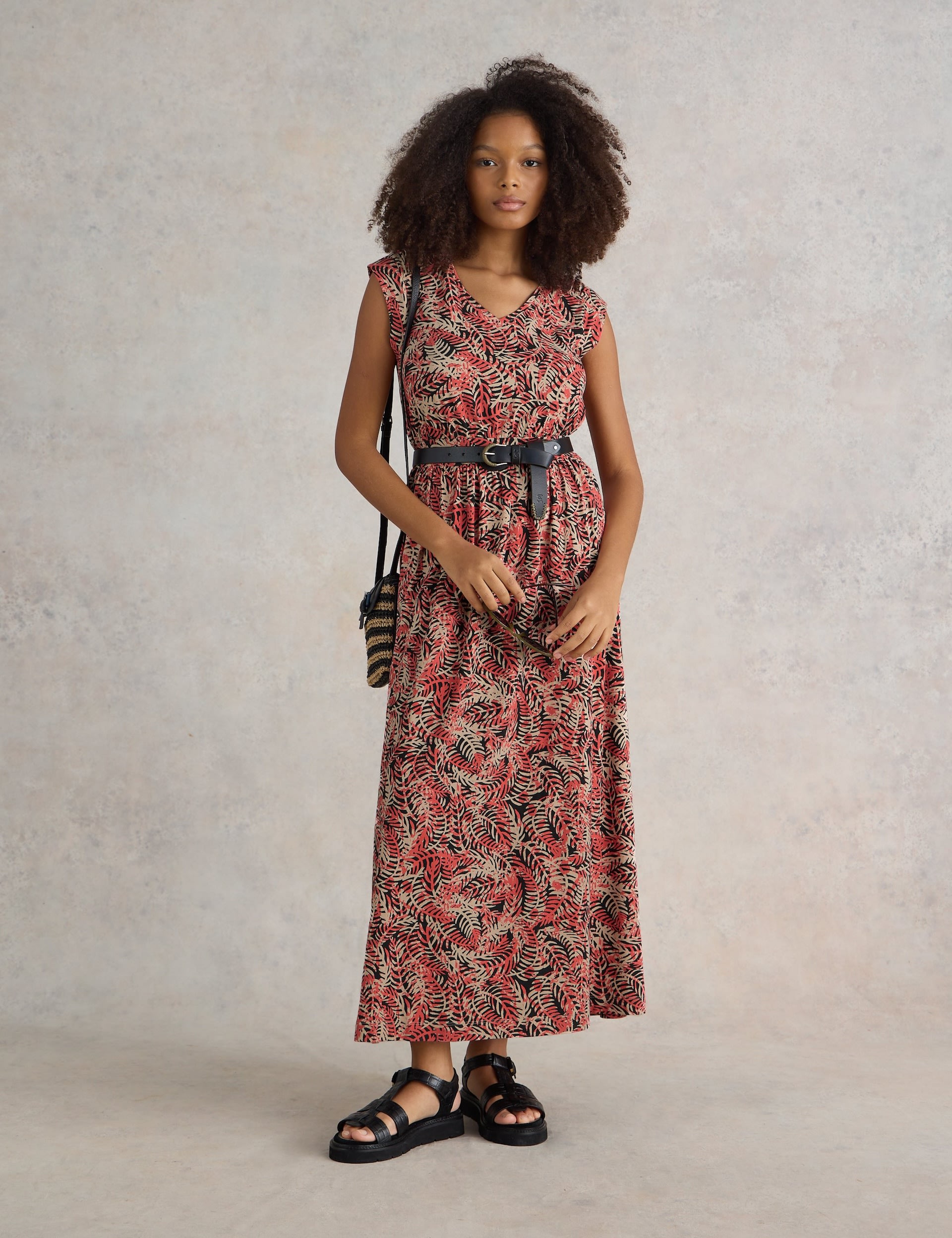 Jersey Printed V-Neck Maxi Waisted Dress 1 of 6