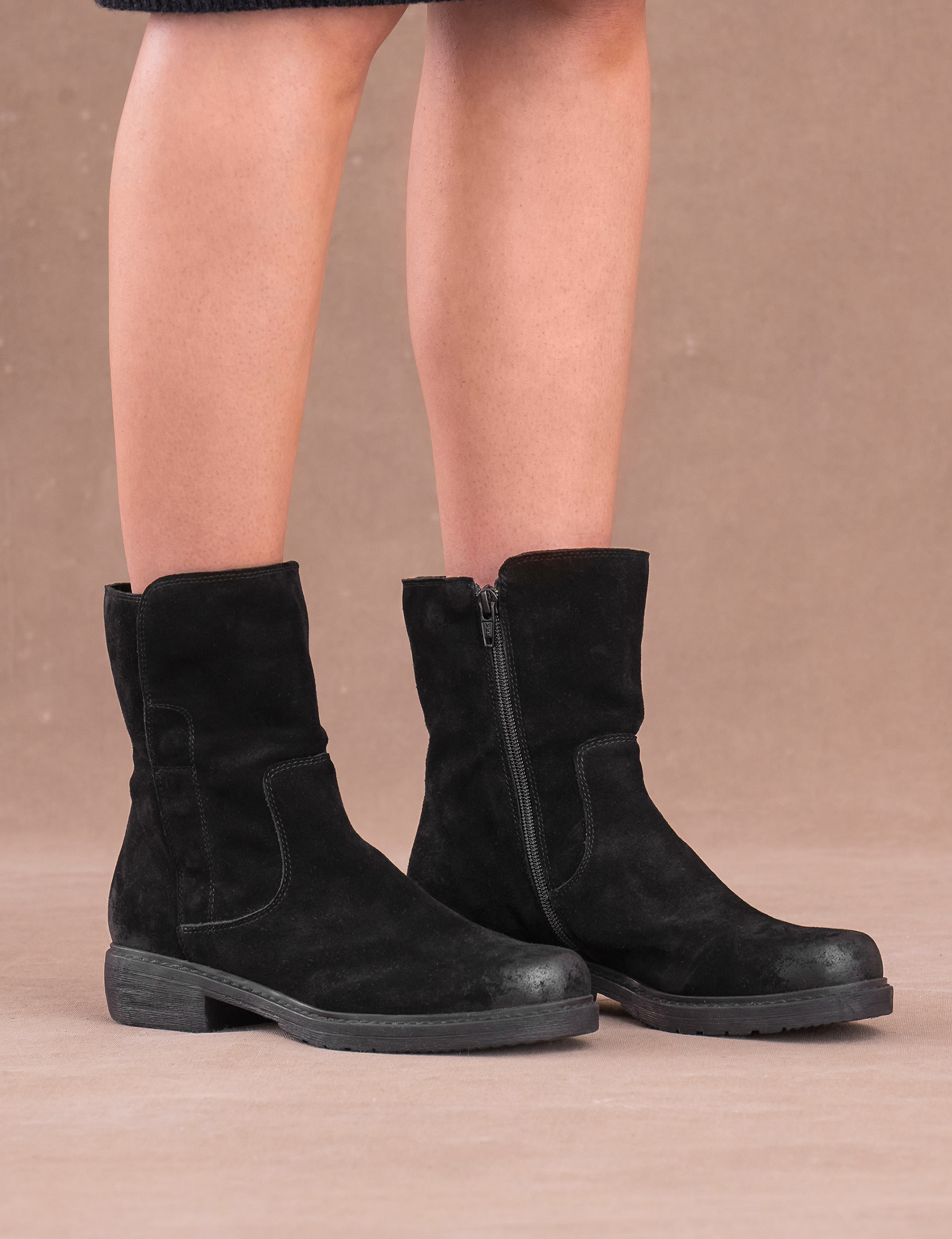 Suede Block Heel Ankle Boot -3 Colors