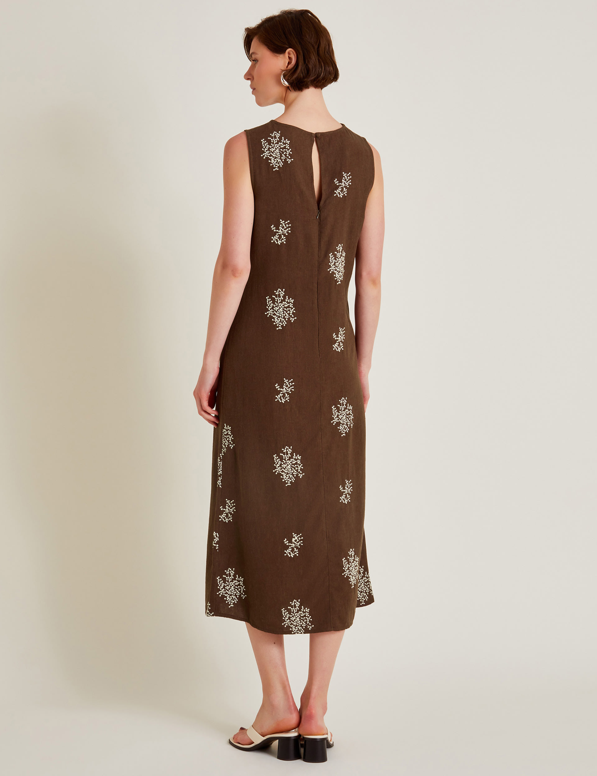 Linen Blend Embroidered Midi Column Dress 4 of 5