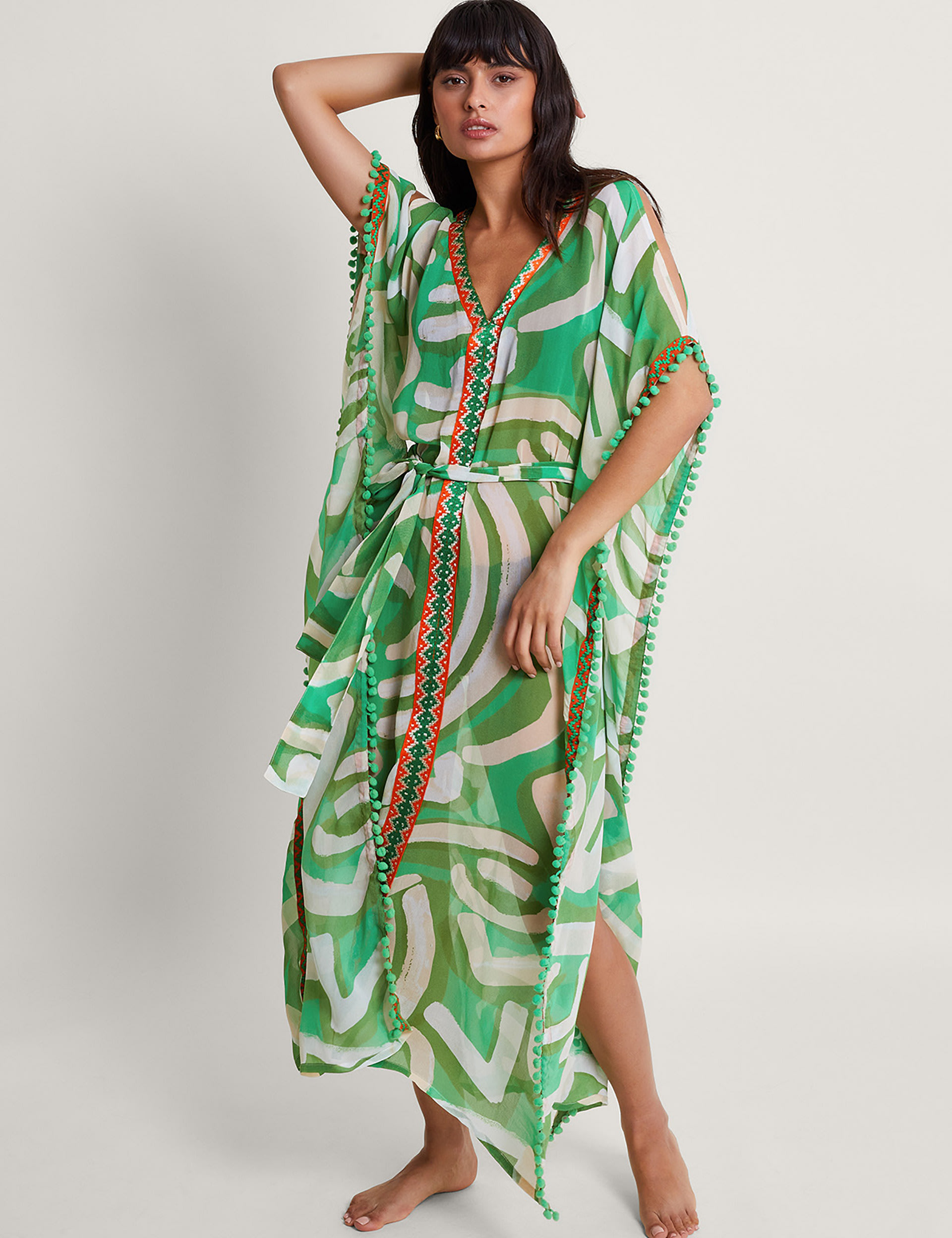 Printed V-Neck Tie Waist Maxi Kaftan 1 of 5