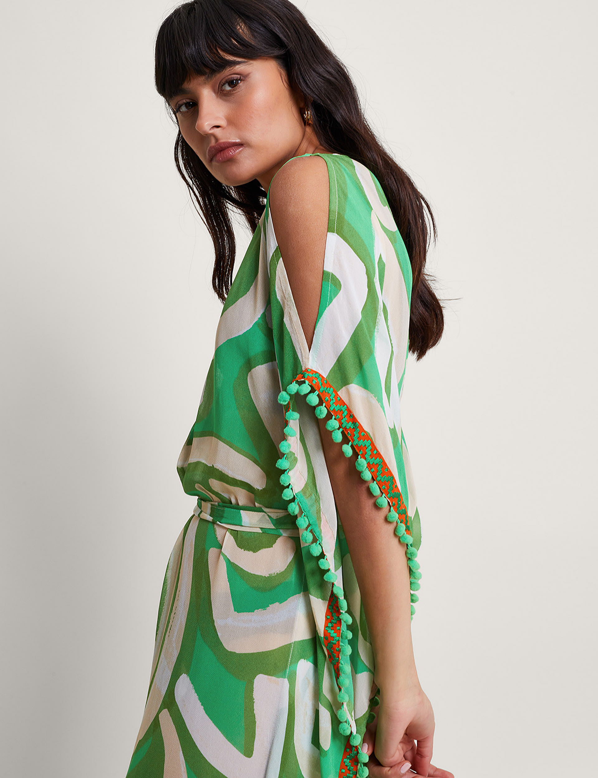 Printed V-Neck Tie Waist Maxi Kaftan 3 of 5