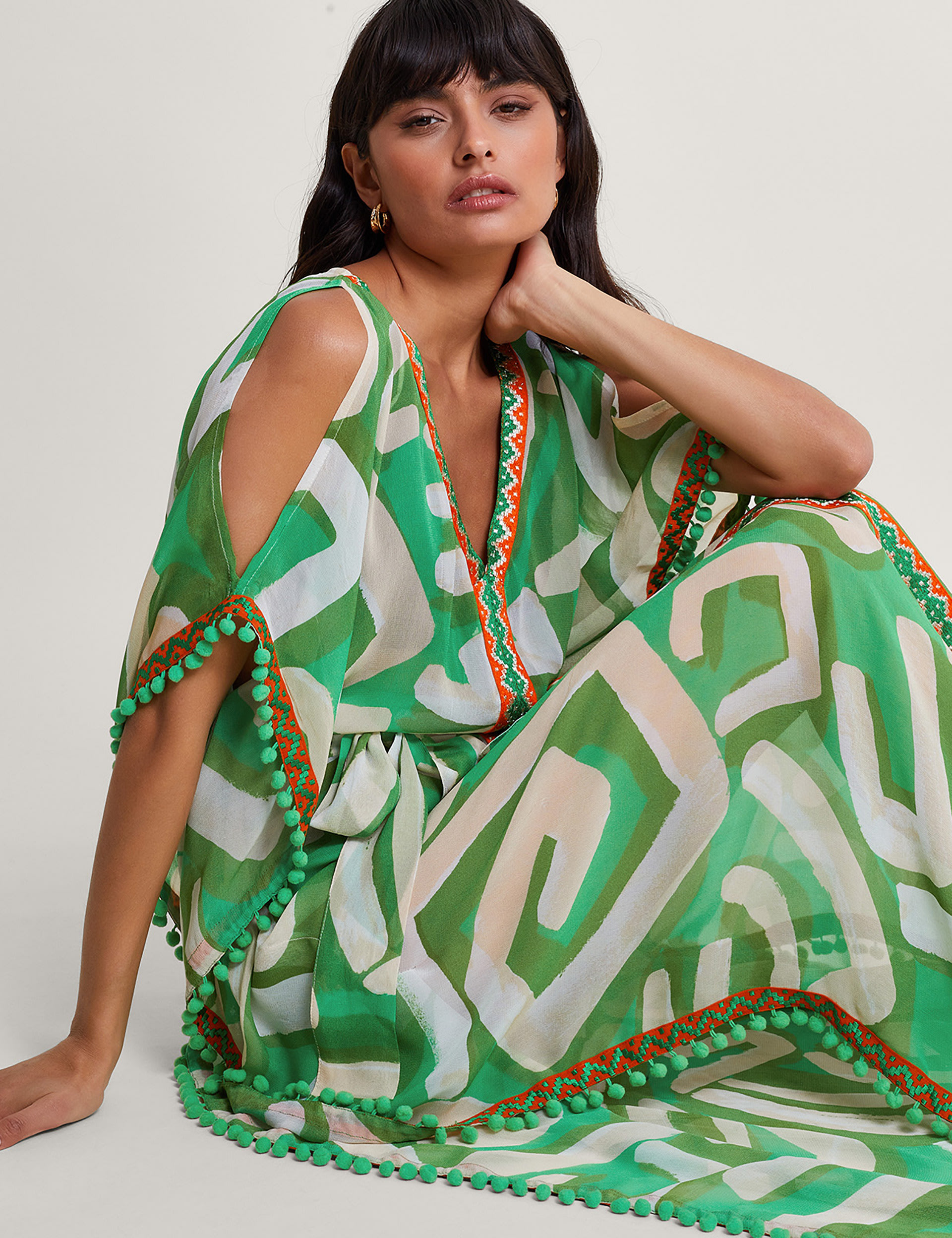 Printed V-Neck Tie Waist Maxi Kaftan 4 of 5