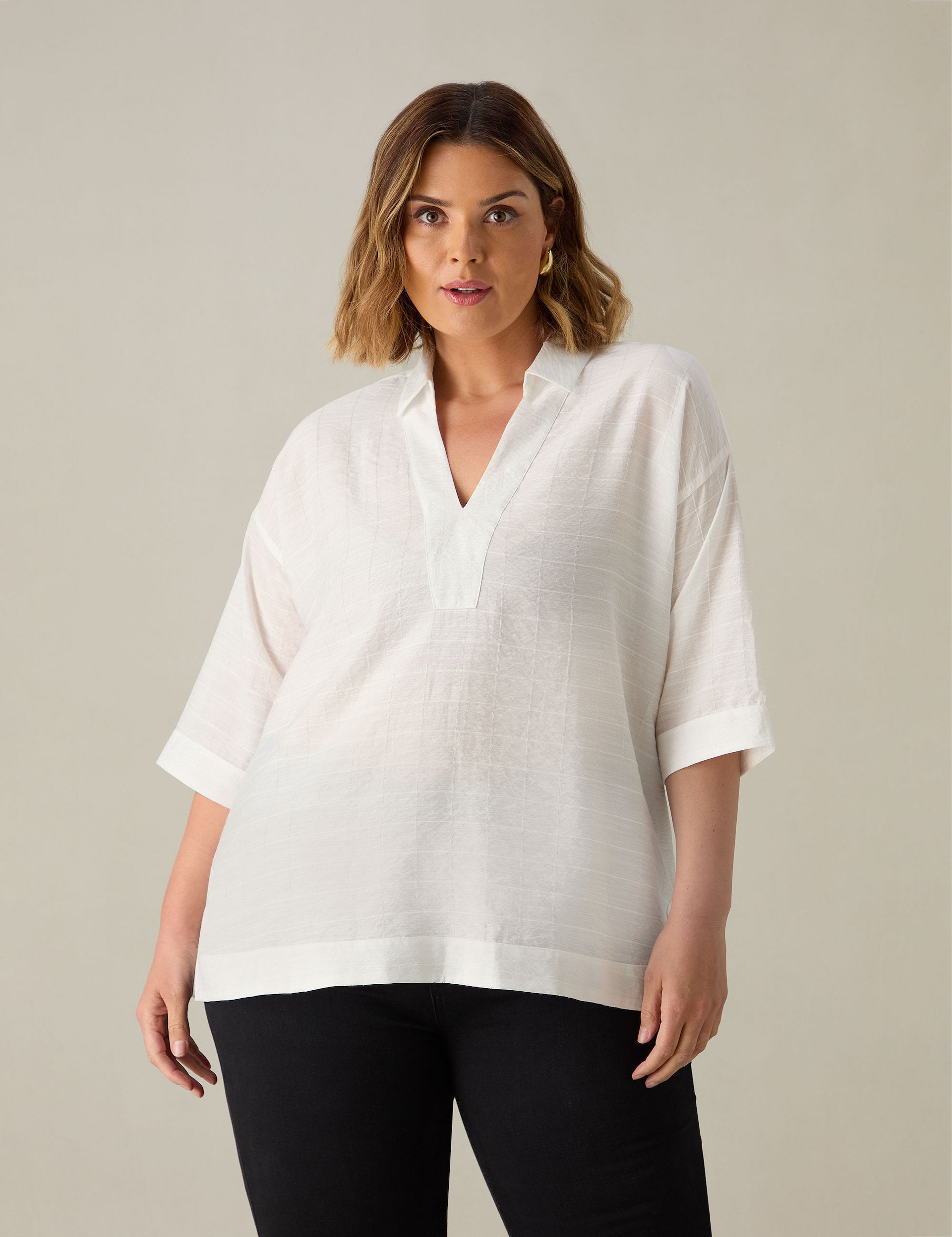 Textured Collared V-Neck Blouse 1 of 4