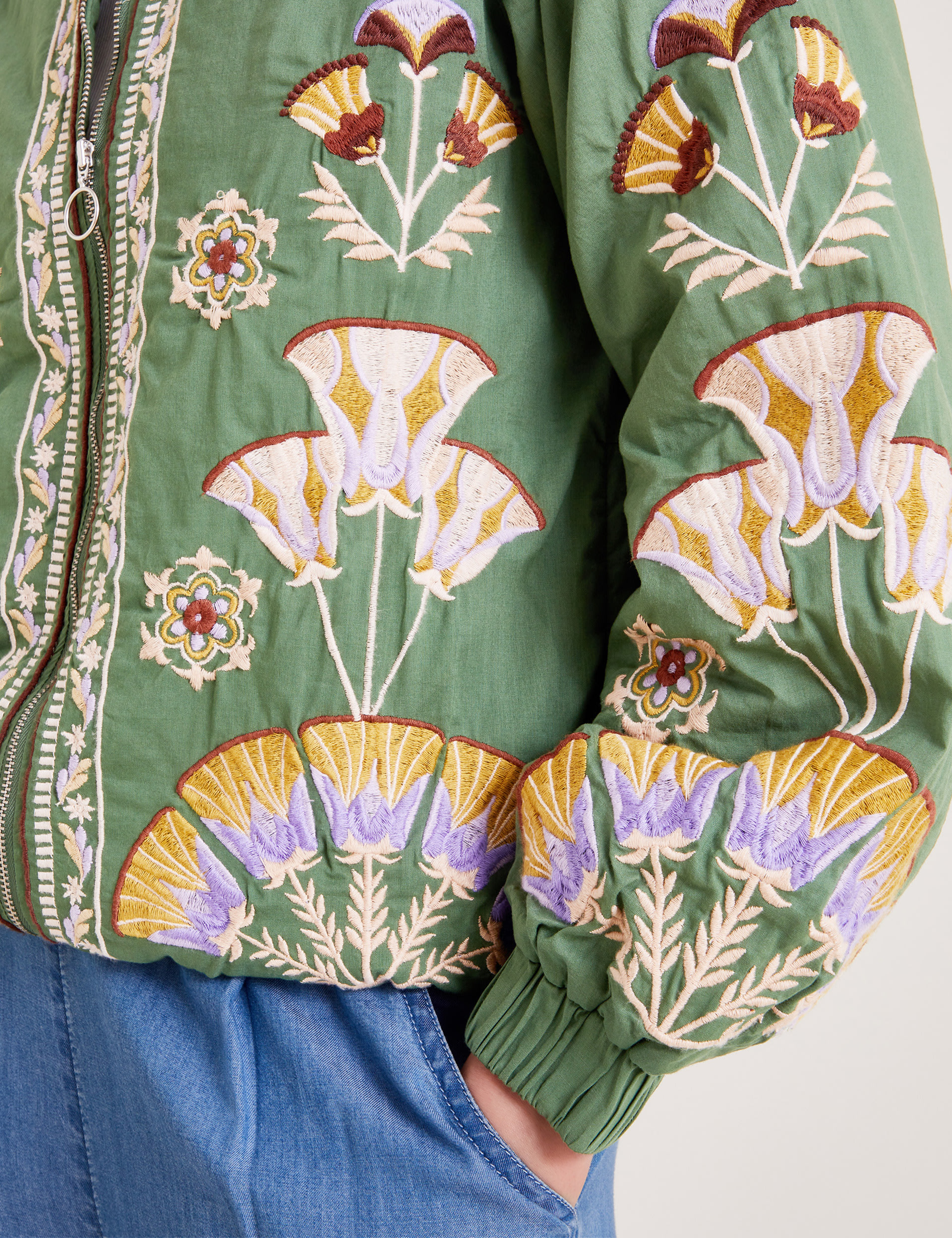 Pure Cotton Embroidered Bomber Jacket 5 of 5