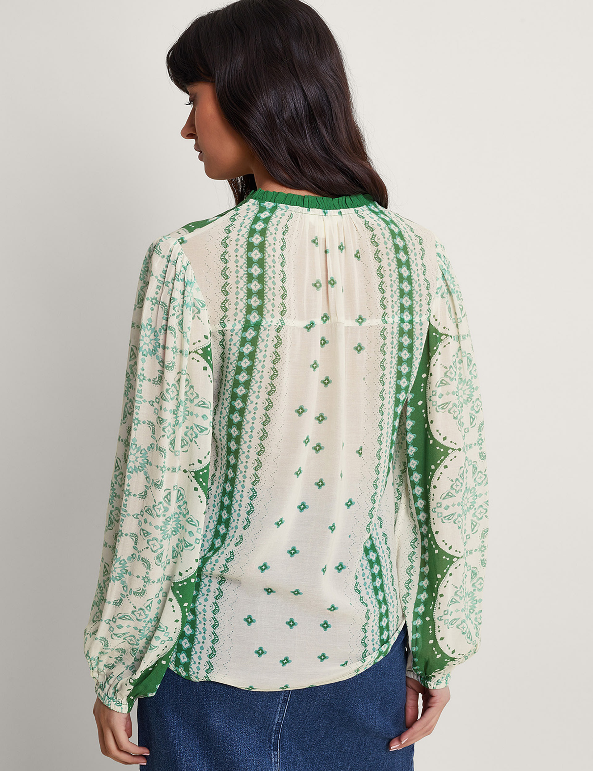 Printed Lace Detail Blouson Sleeve Blouse 3 of 5