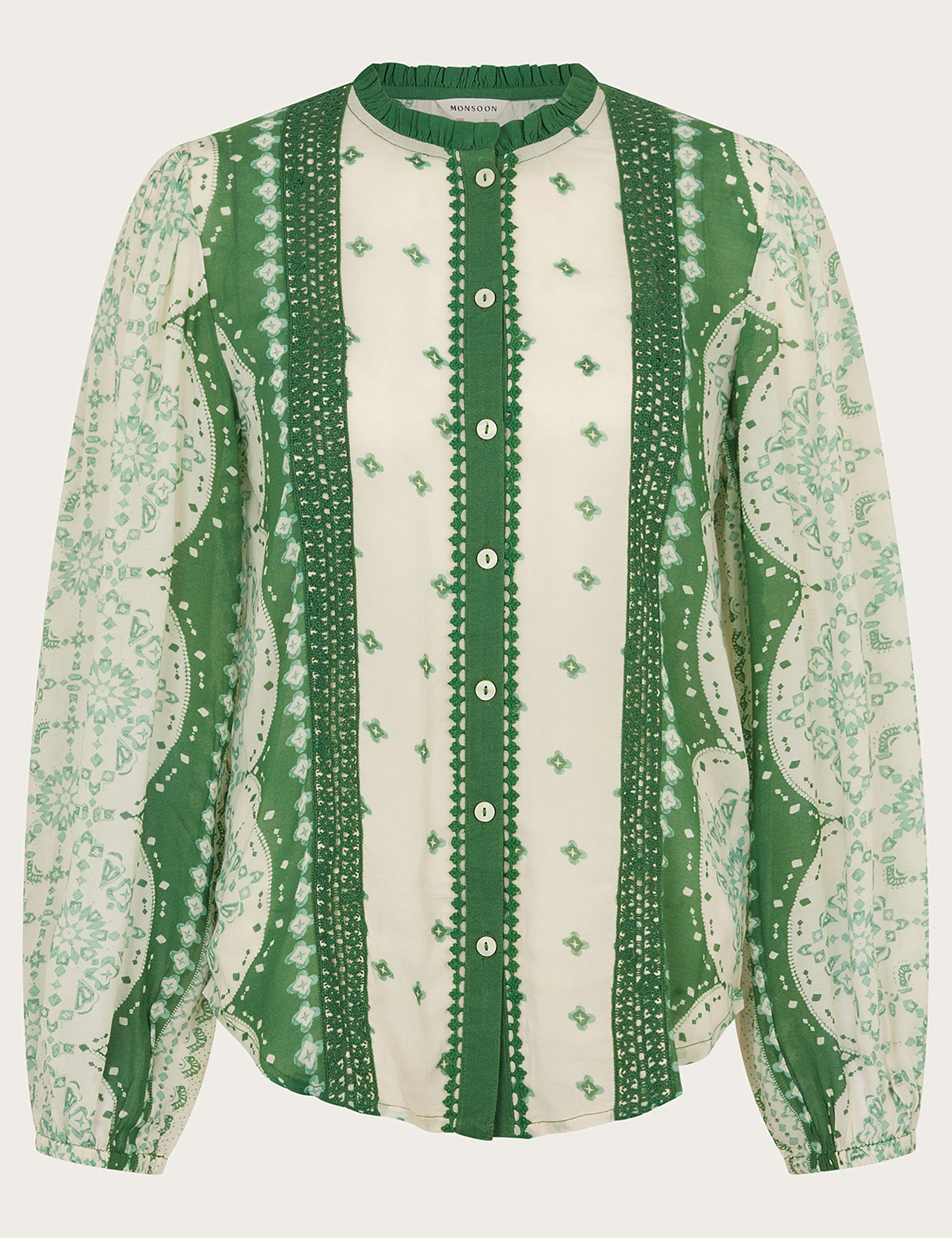 Printed Lace Detail Blouson Sleeve Blouse 2 of 5