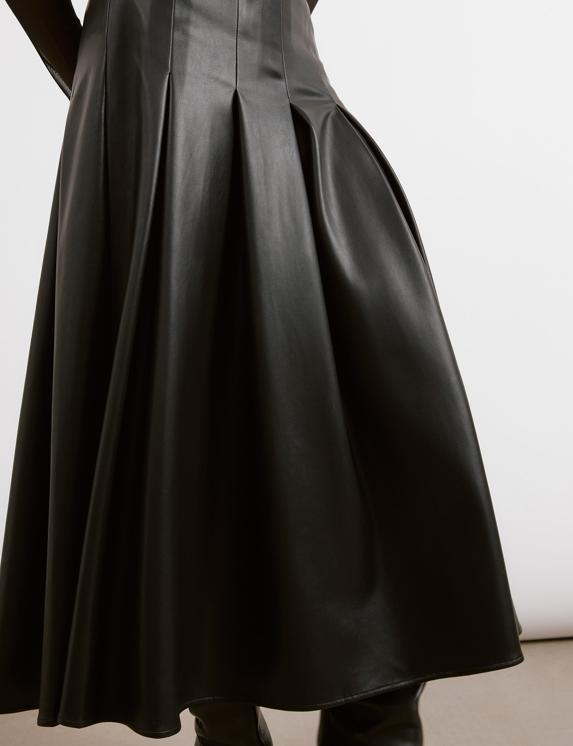 Leather Look Pleated Midi A-Line Skirt 3 of 6