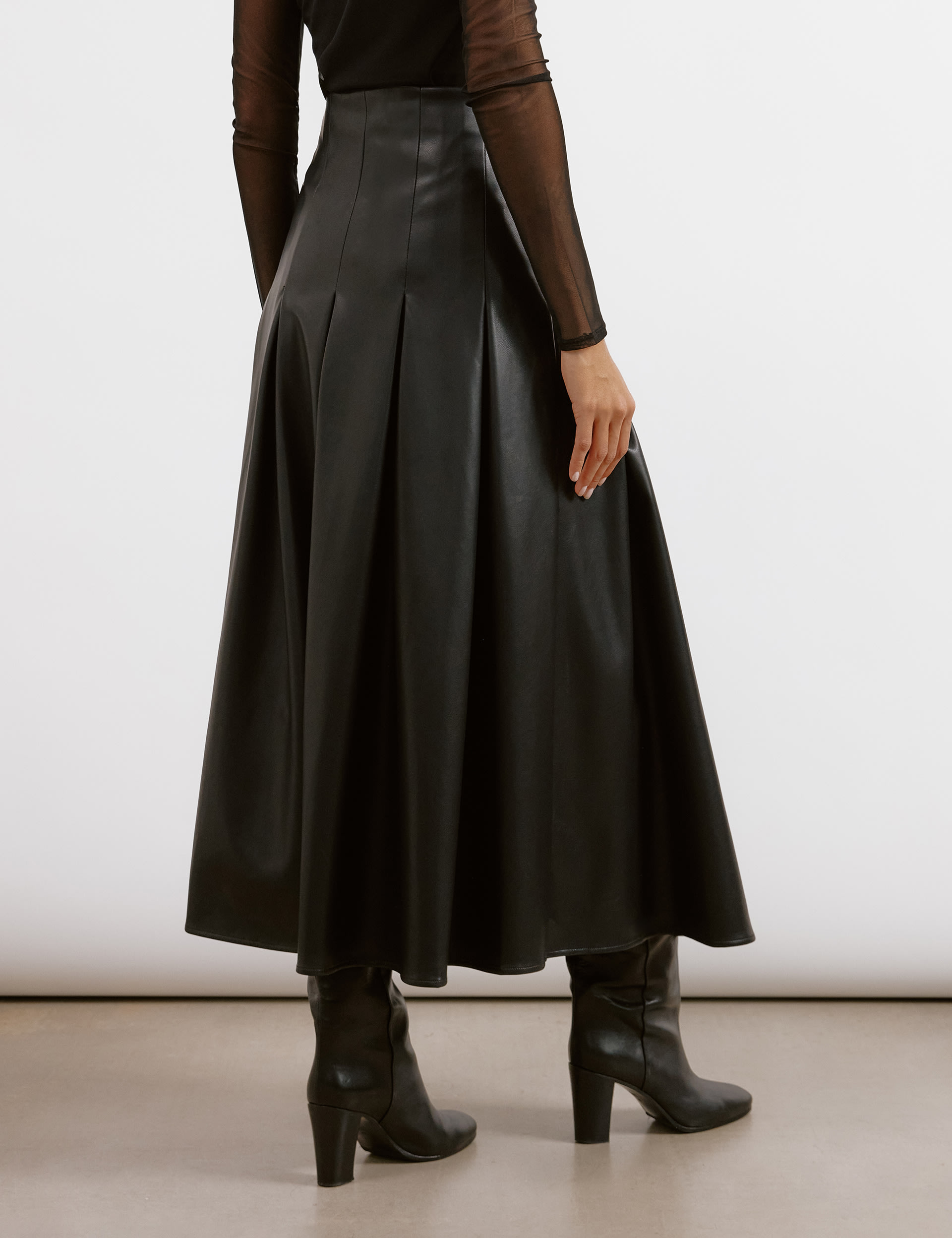 Leather Look Pleated Midi A-Line Skirt 5 of 6